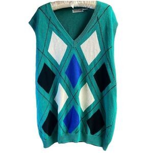 Private Club Collection Men’s Sleeveless Pullover Argyle Sweater Vintage Size XL